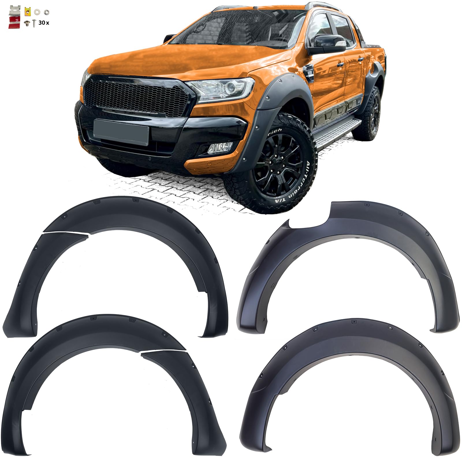 Kotflügel Radlauf Verbreiterungen Set 9" passt für Ford Ranger T7 16-19 2.2 3.2 von Tenzo-R