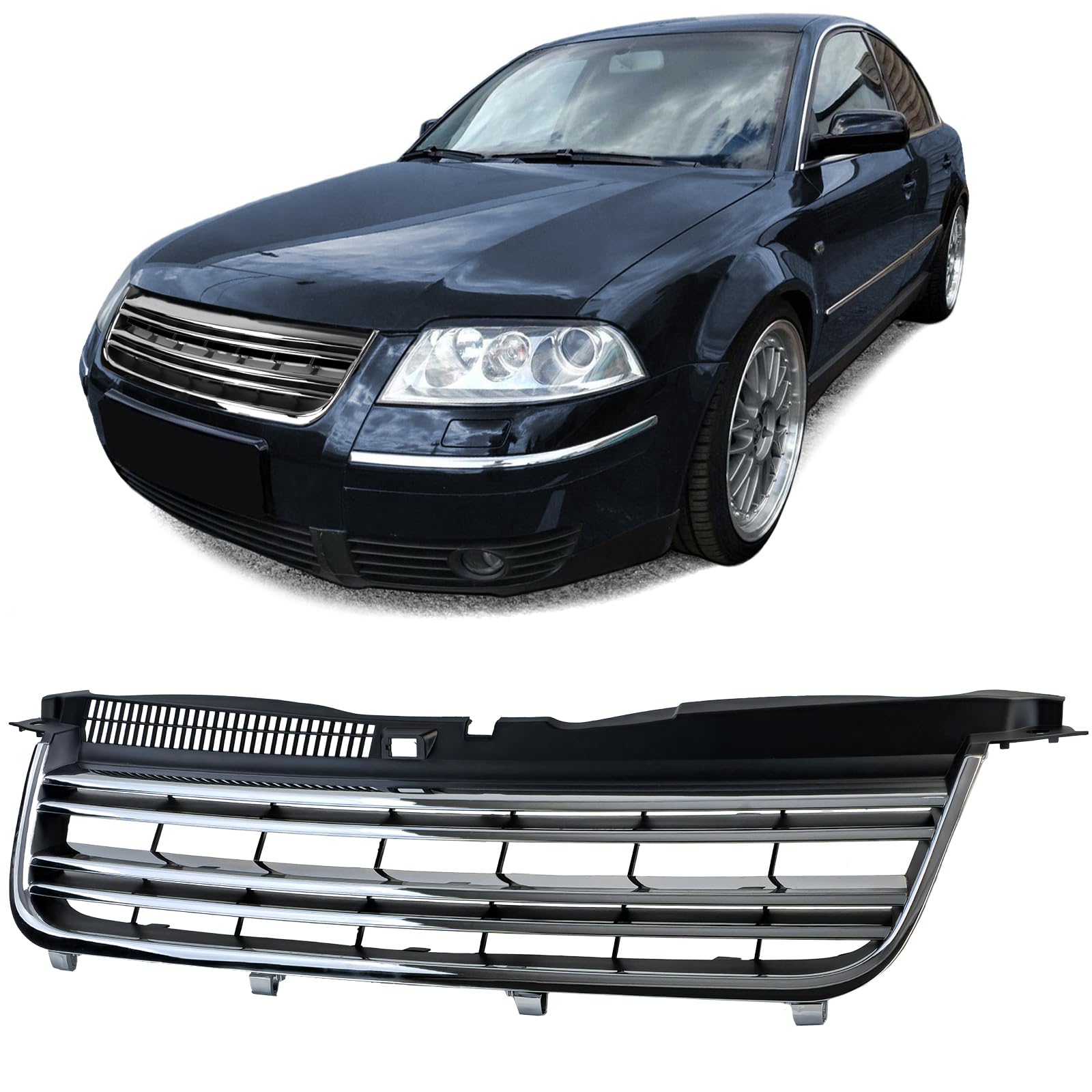 Kühlergrill Doppelrippe Schwarz Chrom für VW Passat 3BG Limousine Variant 00-05 von Tenzo-R