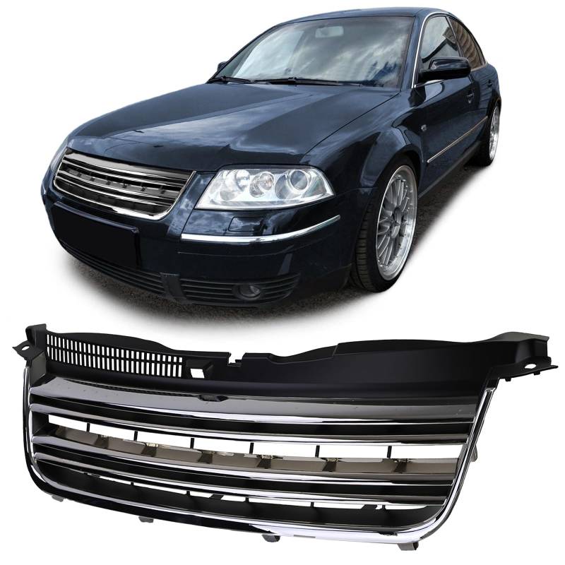 Kühlergrill Doppelrippe Schwarz Chrom für VW Passat 3BG Limousine Variant 00-05 von Tenzo-R