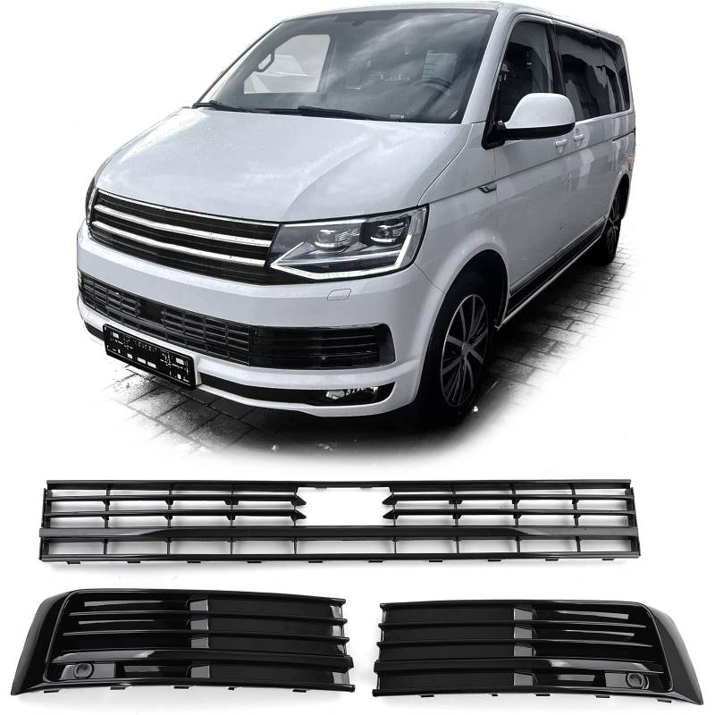 Kühlergrill Gitter Stoßstange Schwarz Glanz für VW T6 Multivan mit ACC 15-19 von Tenzo-R