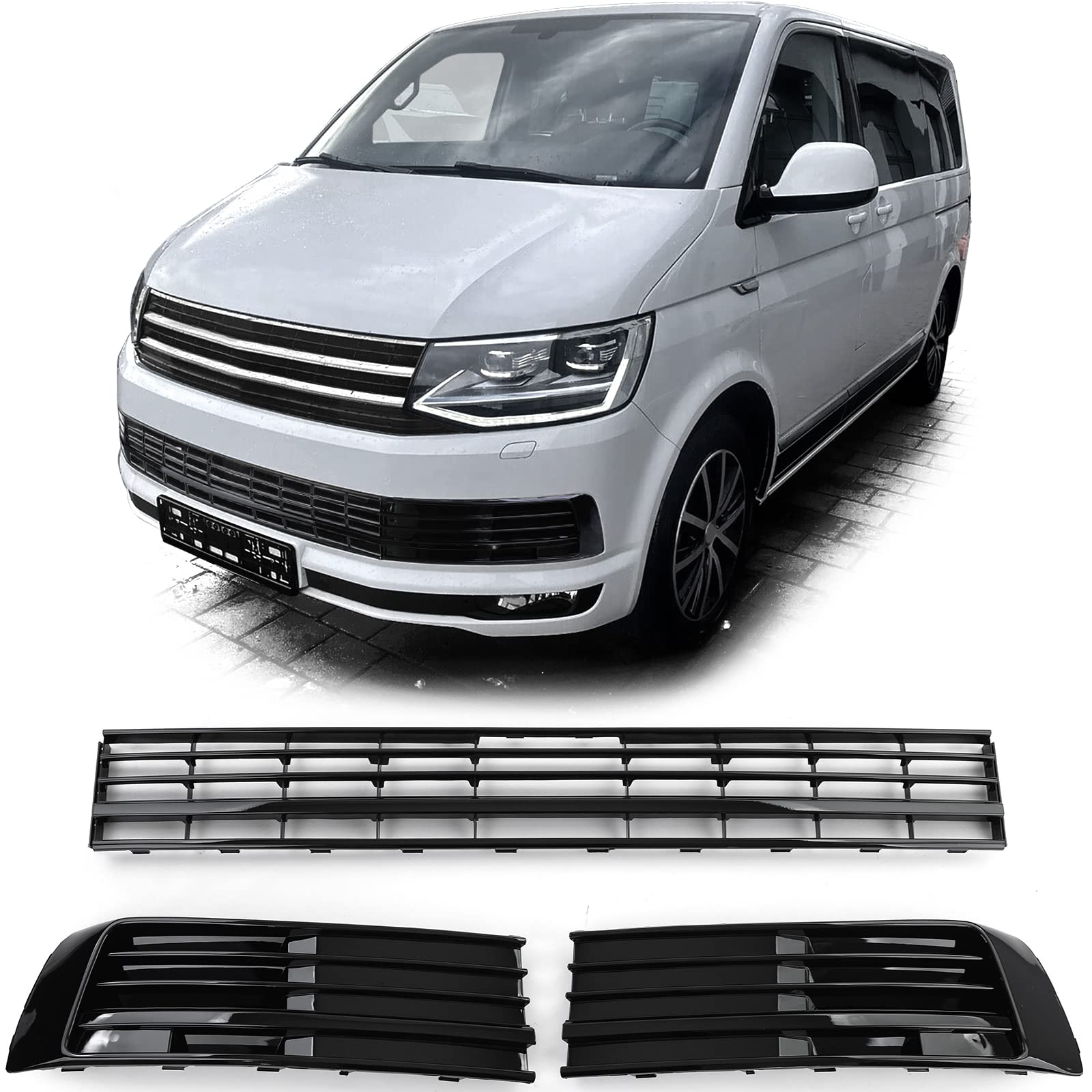 Kühlergrill Gitter Stoßstange Schwarz Glanz für VW T6 Multivan ohne ACC 15-19 von Tenzo-R