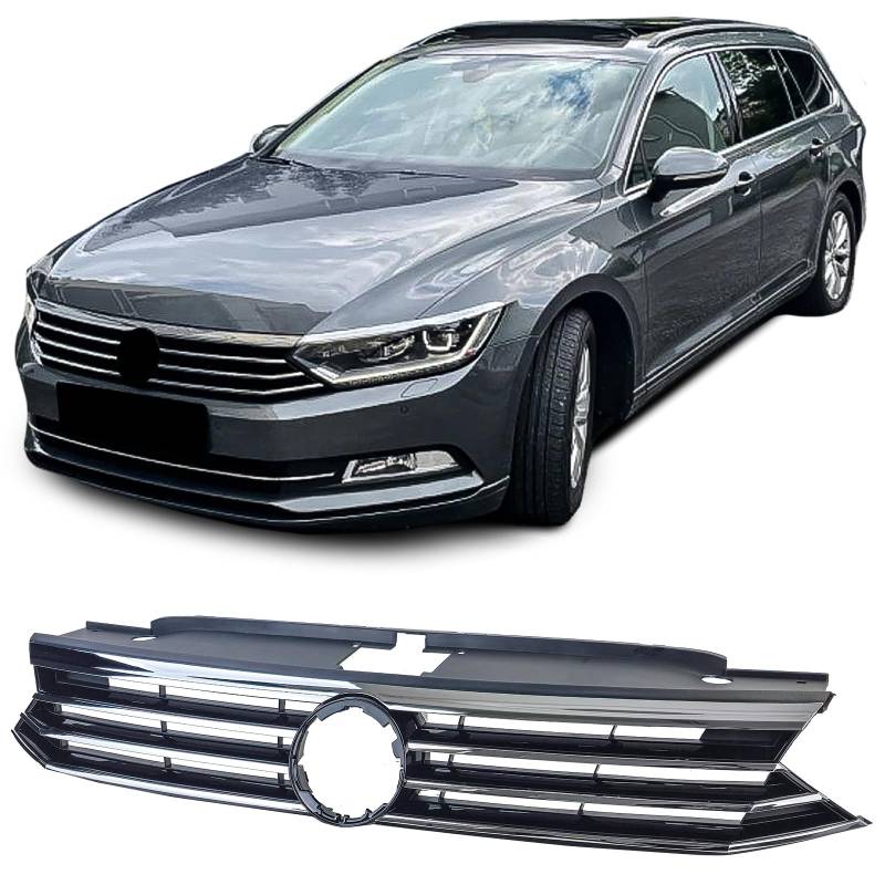 Kühlergrill Schwarz mit Chromleisten für VW Passat B8 3G Vorfacelift 2014-2019 von Tenzo-R