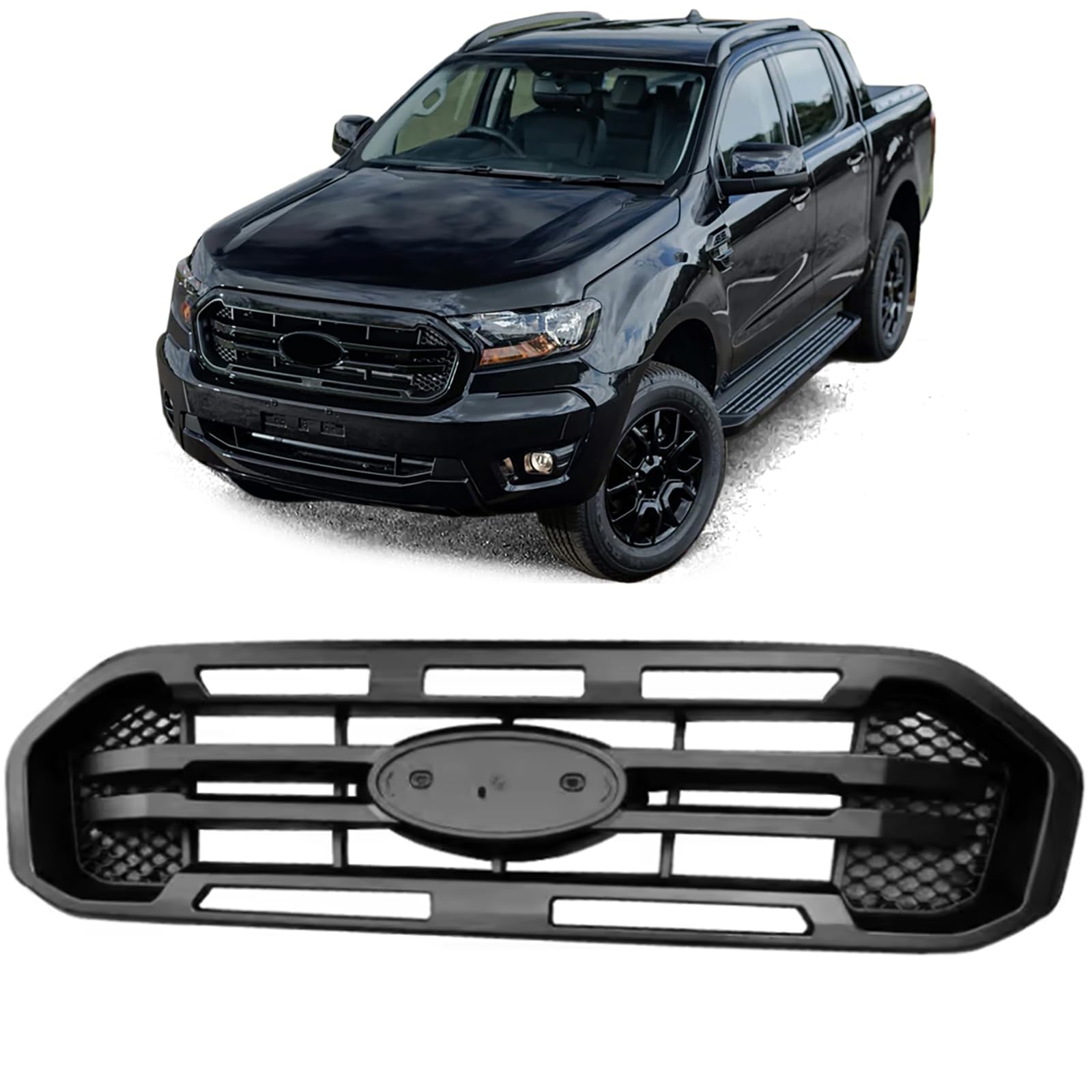 Kühlergrill Schwarz mit Doppelsteg passt für Ford Ranger T8 19-23 2.0 TDCi von Tenzo-R