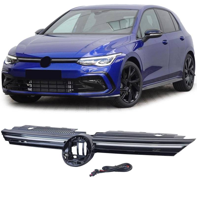 Kühlergrill mit Chromleiste beleuchtet für VW Golf 8 auch GTI GTD R-Line 19-24 von Tenzo-R