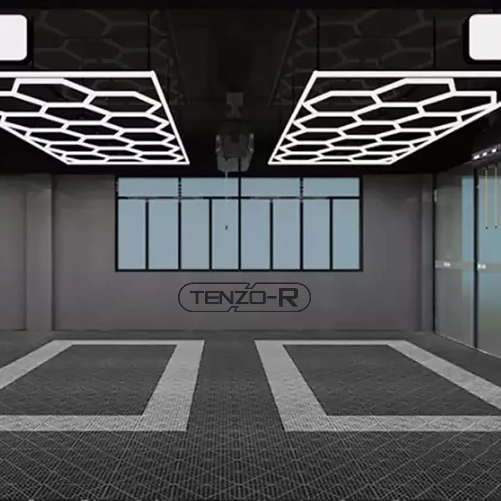 LED Hexagon Beleuchtung für Garage Werkstatt Showroom 14 Felder 2,40 x 4,80 m von Tenzo-R