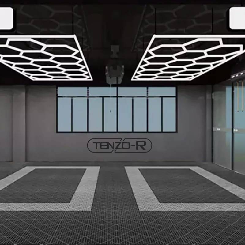 LED Hexagon Beleuchtung für Garage Werkstatt Showroom 14 Felder 2,44 x 4,85 m von Tenzo-R