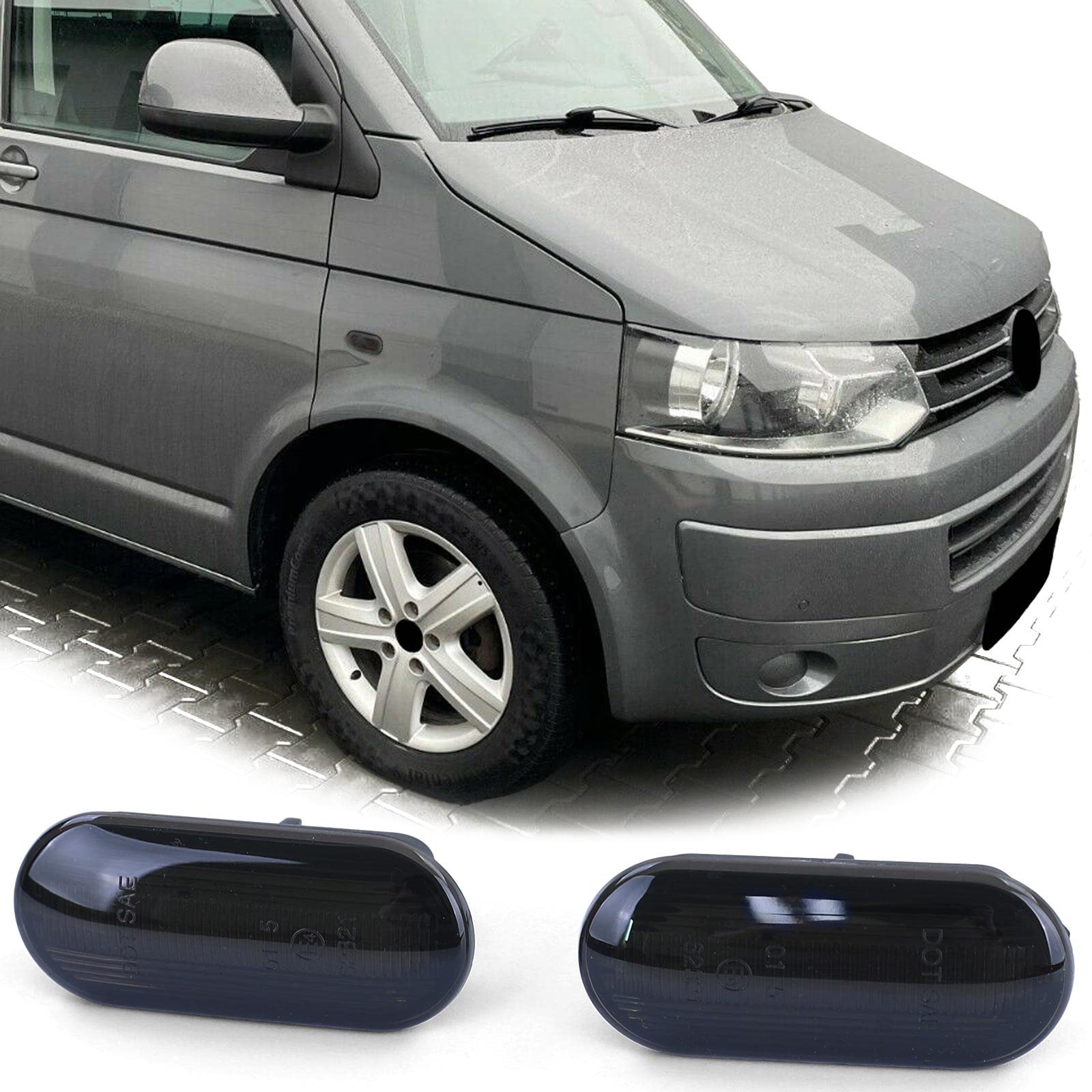 LED Lightbar Seitenblinker Schwarz für VW T5 Transporter Caravelle Multivan ab03 von Tenzo-R