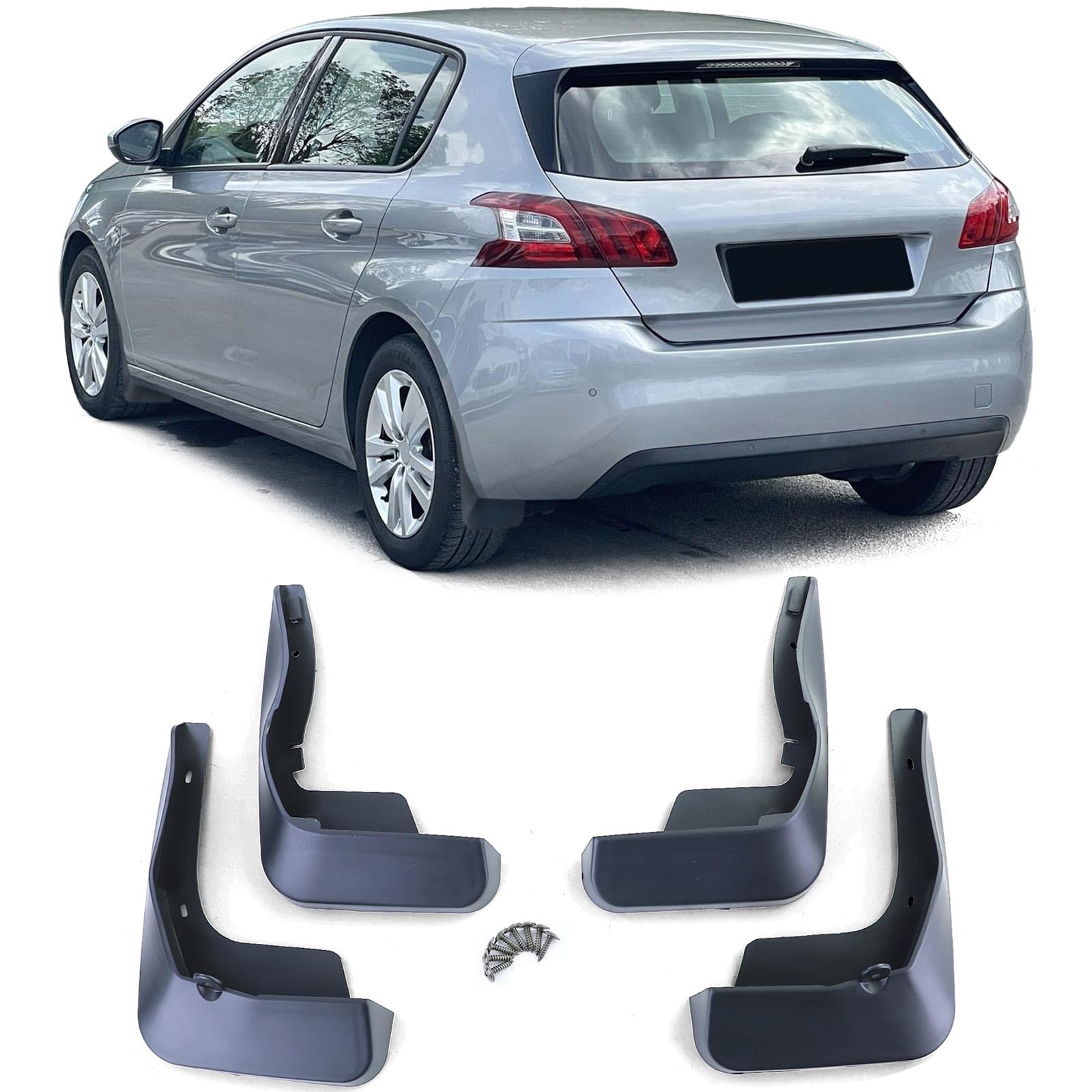 Schmutzfänger Set vorne und hinten Schwarz für Peugeot 308 T9 Vorfacelift 13-16 von Tenzo-R