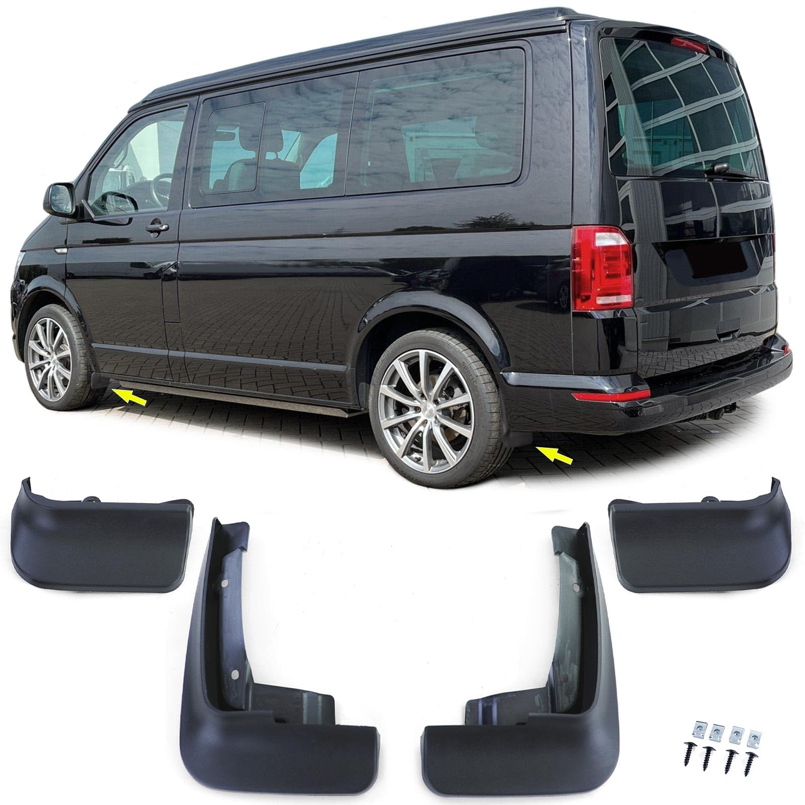 Schmutzfänger Set vorne und hinten Schwarz für VW Bus T5 T5.1 T6 T6.1 ab 03 von Tenzo-R