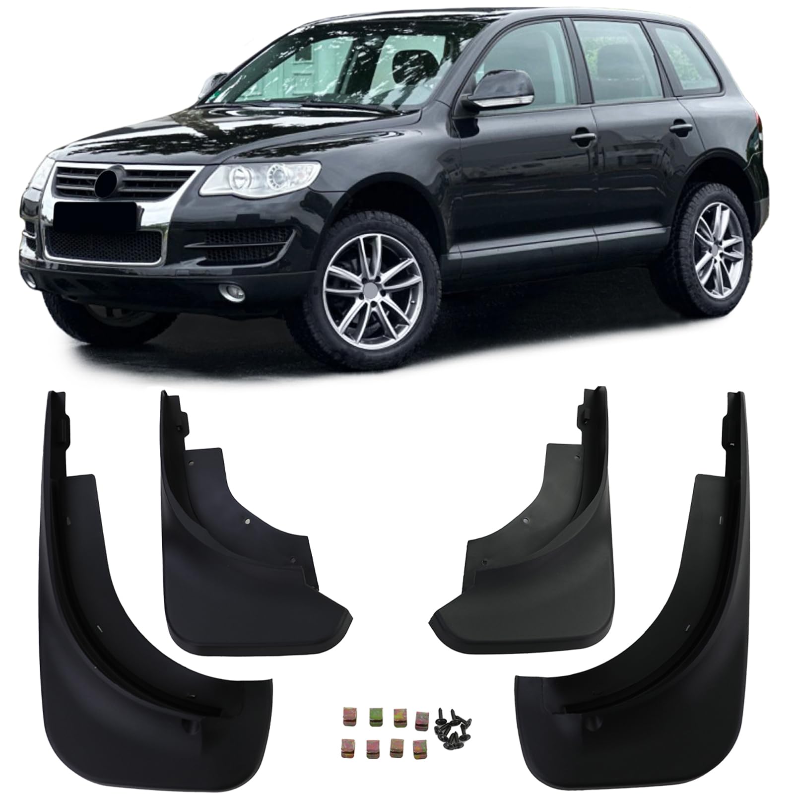 Schmutzfänger Set vorne und hinten Schwarz für VW Touareg I 7L 2002-2010 von Tenzo-R