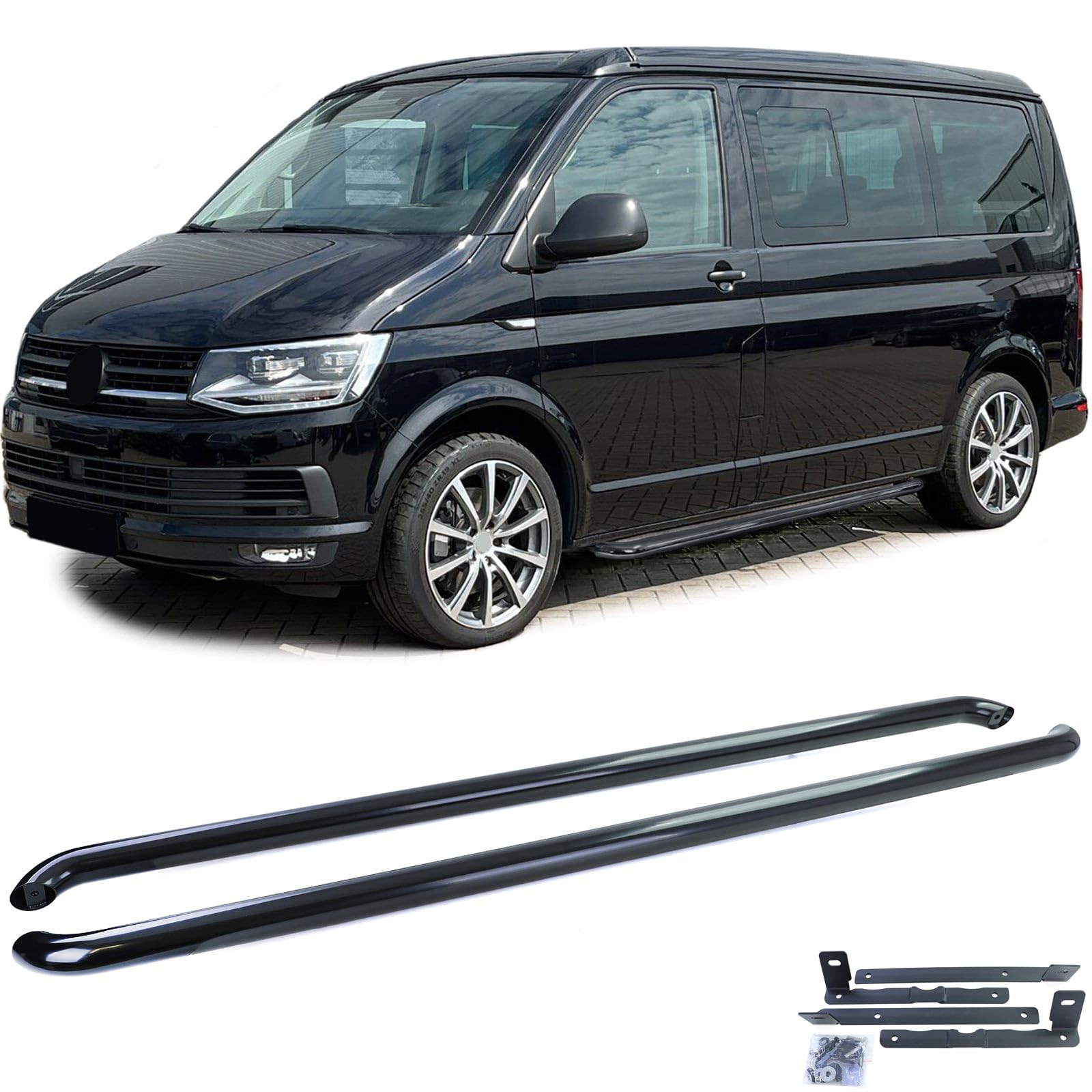 Seitenrohre Schweller Edelstahl Schwarz Glanz für VW T5 T6 T6.1 kurzer Radstand von Tenzo-R