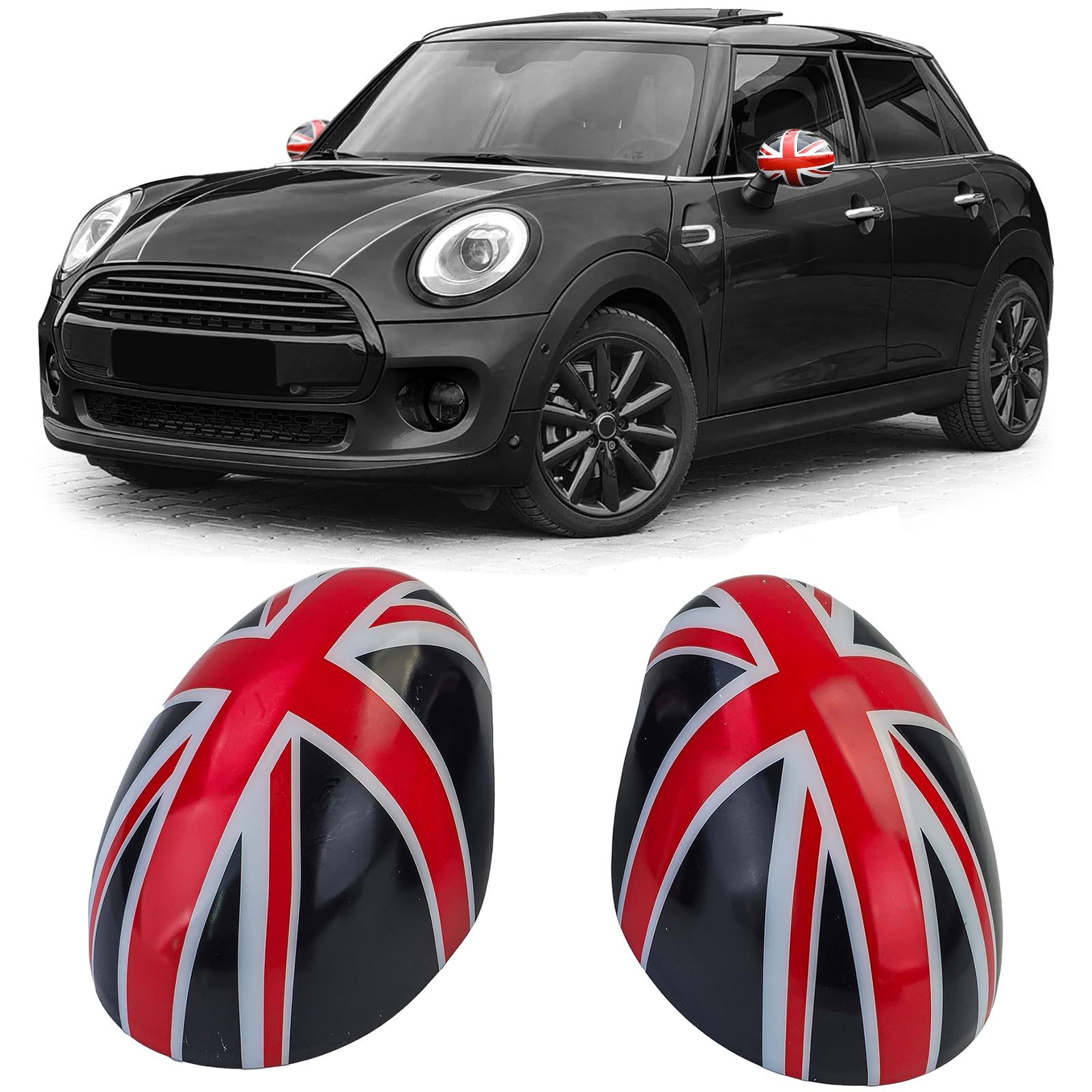 Spiegelkappen Union Jack Schwarz Rot passt für Mini F54 F55 F56 F57 13-18 von Tenzo-R