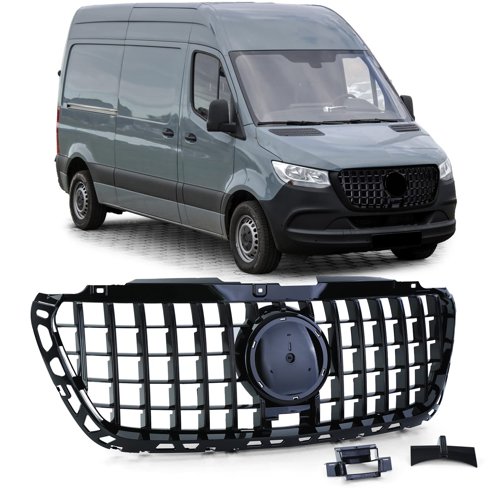 Sport Front Kühlergrill Schwarz Glanz für Mercedes Sprinter W907 910 ab 18 von Tenzo-R