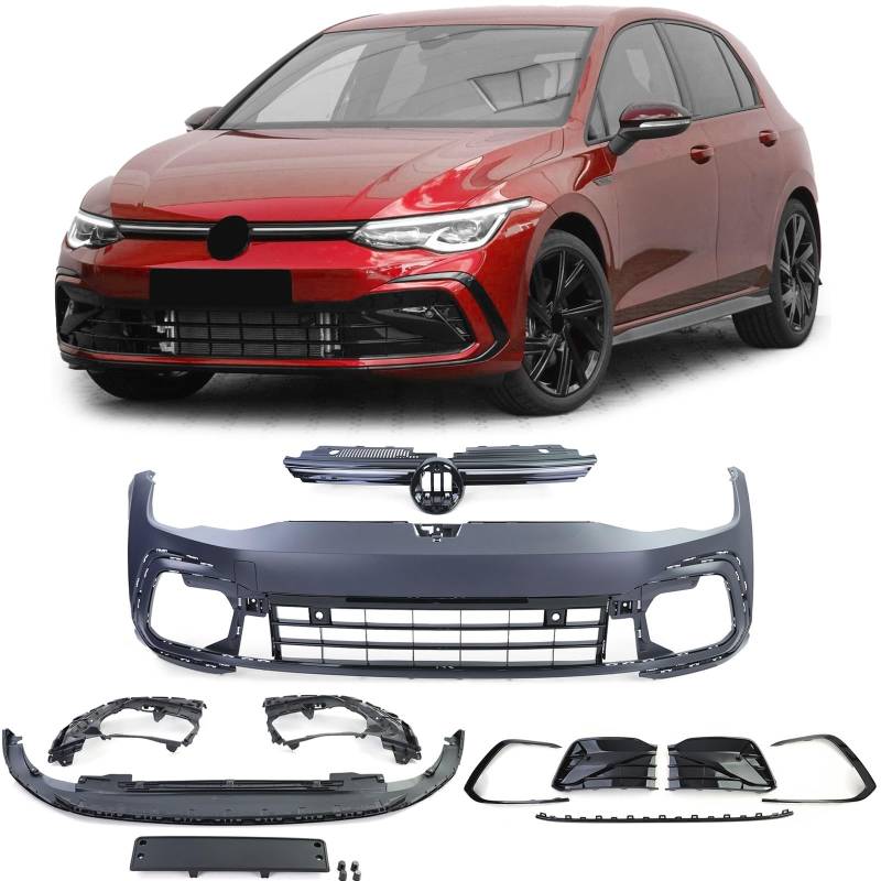 Sport Front Stoßstange + Grill mit LED Leiste für VW Golf 8 auch R Line ab 19 von Tenzo-R