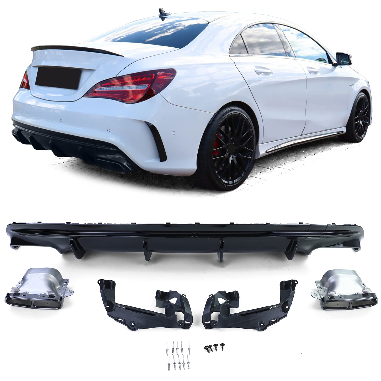 Sport Heck Diffusor mit schwarzen Endrohren für Mercedes CLA C117 13-19 von Tenzo-R