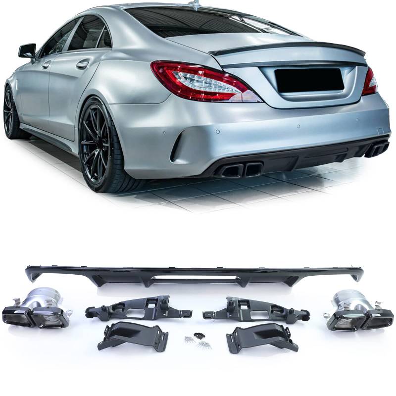 Sport Heck Diffusor mit schwarzen Endrohren für Mercedes CLS C218 Facelift 14-18 von Tenzo-R