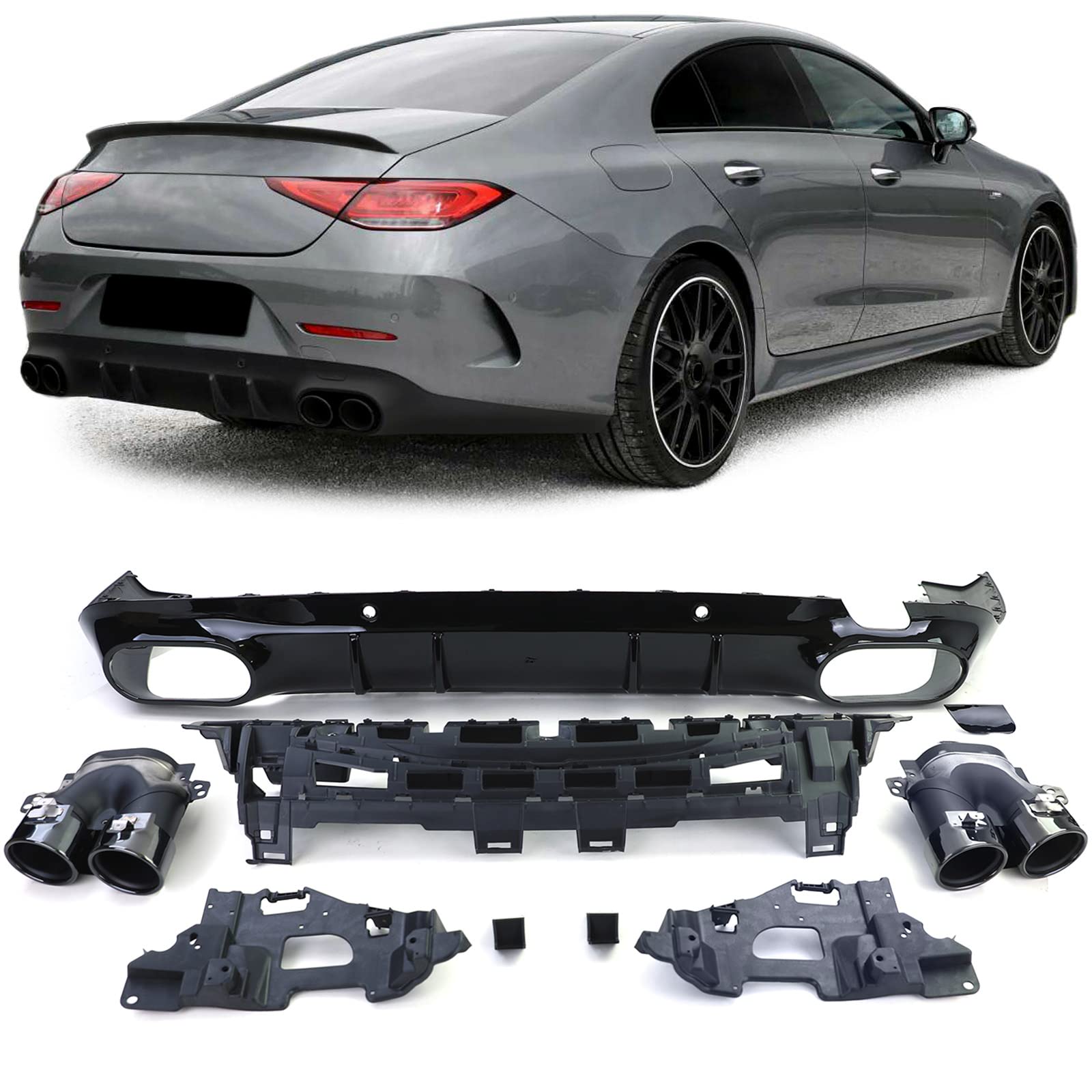 Sport Heck Diffusor mit schwarzen Endrohren für Mercedes CLS C257 ab 17 von Tenzo-R