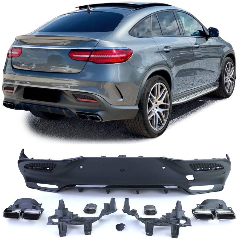 Sport Heckdiffusor + Doppel Endrohre Schwarz für Mercedes GLE Coupe C292 von Tenzo-R