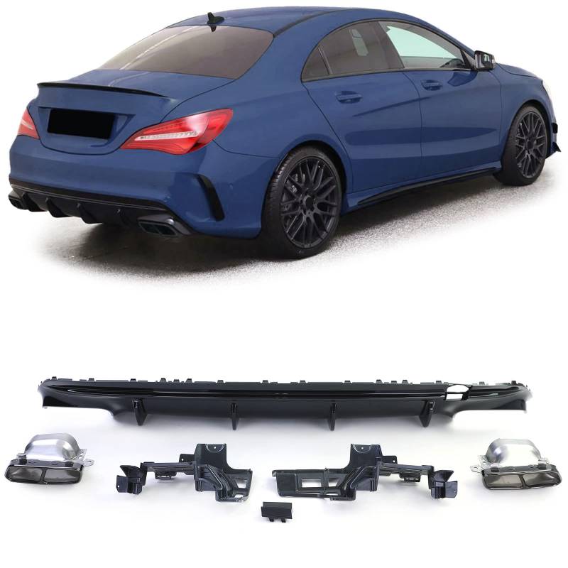 Sport Heckdiffusor Schwarz Glanz Endrohre Schwarz für Mercedes CLA C117 16-19 von Tenzo-R