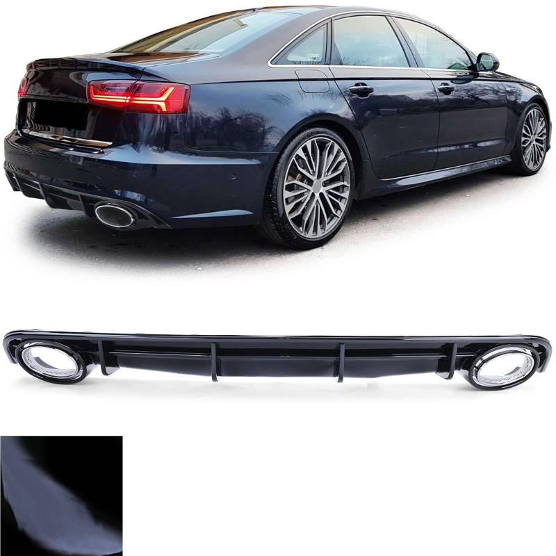 Sport Heckdiffusor Schwarz Glanz mit Endrohren Chrom für Audi A6 C7 4G 14-18 von Tenzo-R