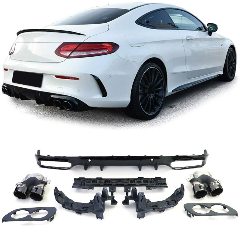 Sport Heckdiffusor Set mit runden Endrohren Schwarz für Mercedes C205 Coupe ab18 von Tenzo-R