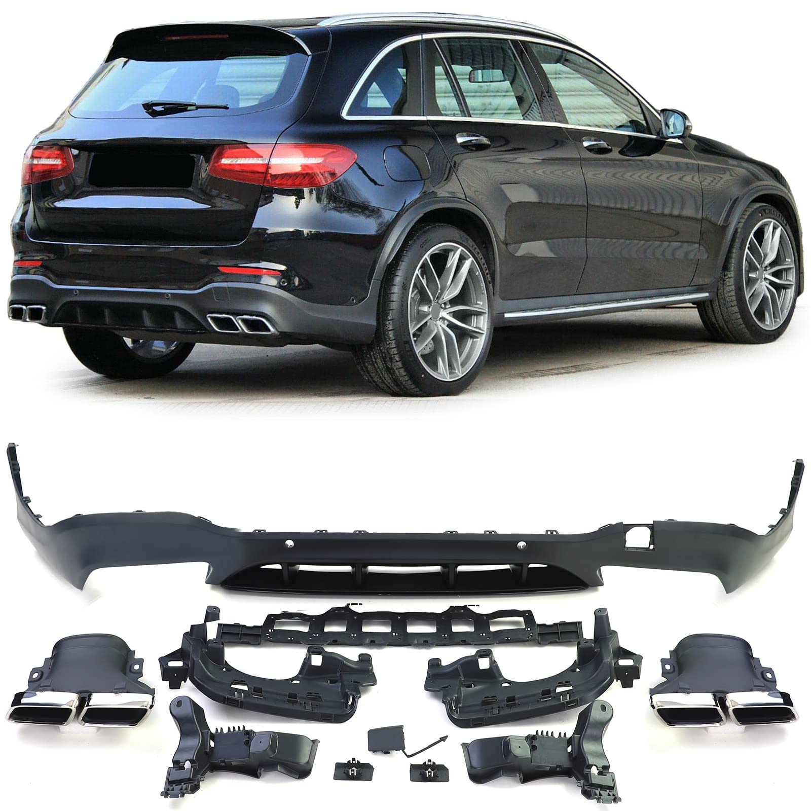 Sport Heckdiffusor mit Endrohren Chrom für Mercedes GLC X253 SUV 15-19 von Tenzo-R