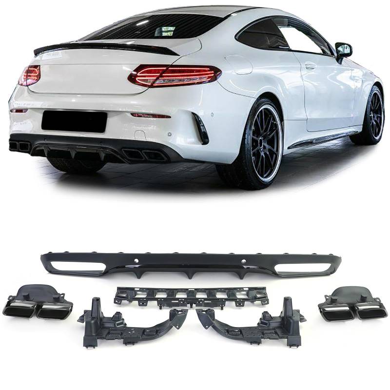 Sport Heckdiffusor mit Endrohren Schwarz für Mercedes C C205 Coupe 15-18 von Tenzo-R