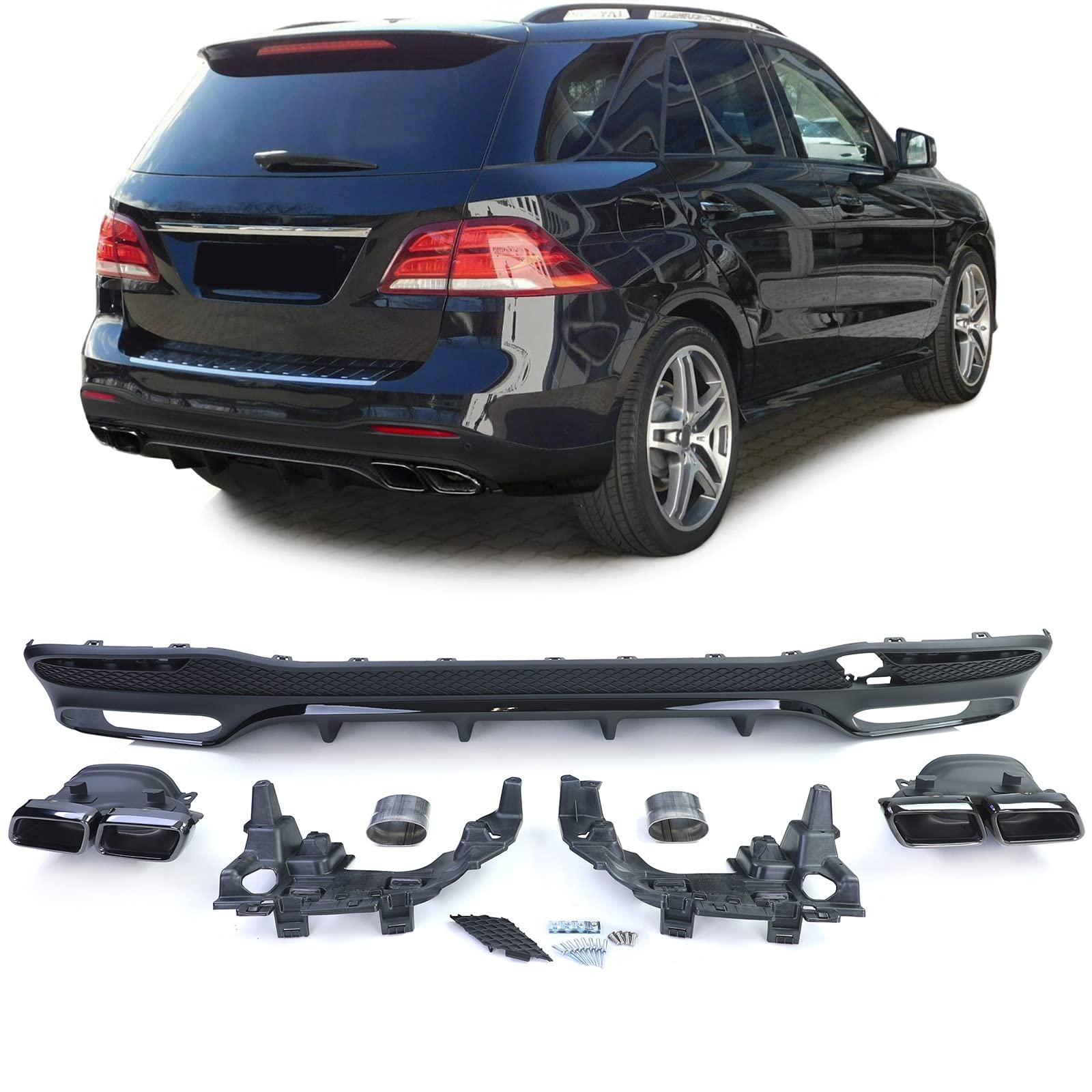 Sport Heckdiffusor mit schwarzen Doppel Endrohre für Mercedes GLE W166 15-18 von Tenzo-R