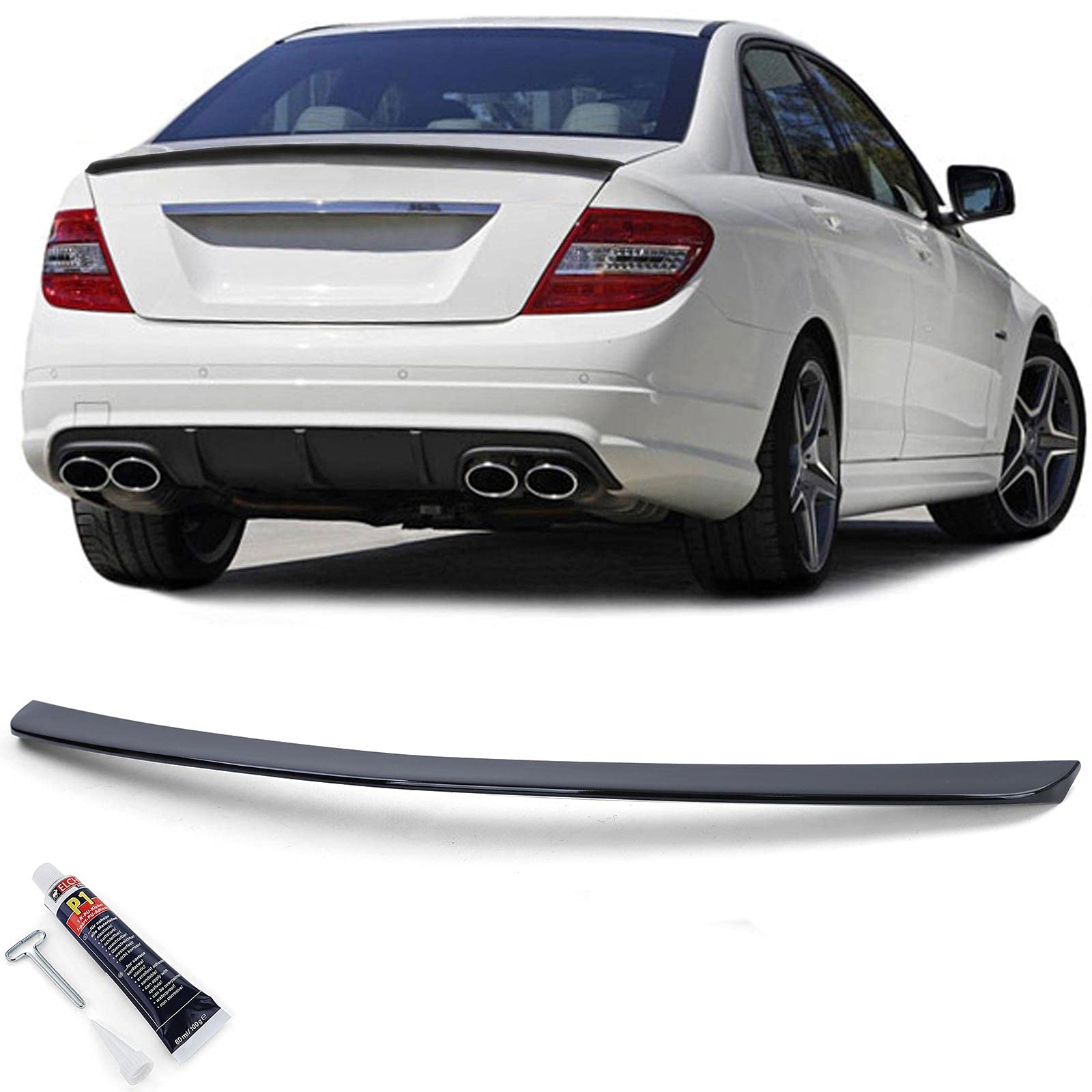 Sport Heckspoiler Lippe Schwarz Glanz für Mercedes C Klasse W204 Limousine 07-14 von Tenzo-R