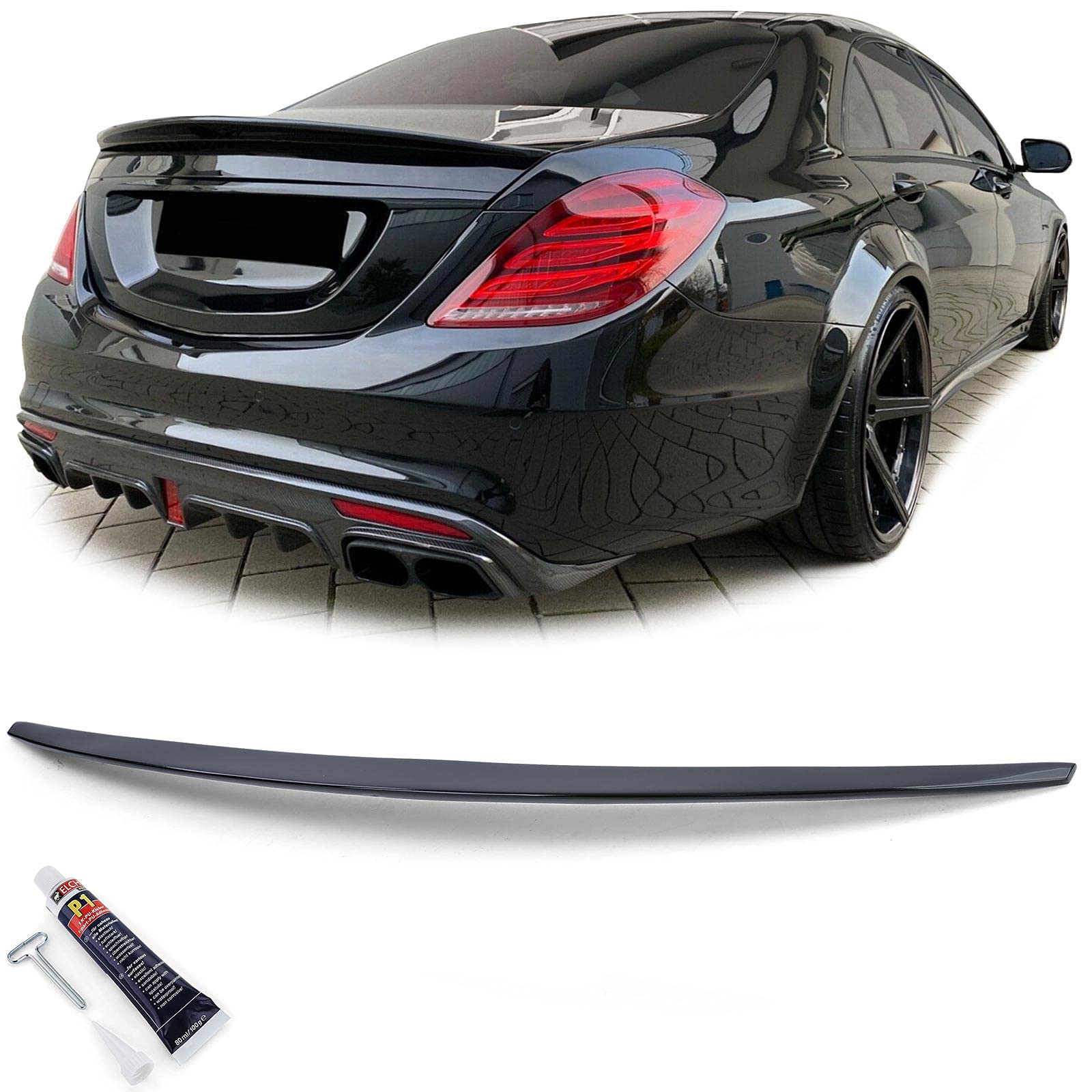 Sport Heckspoiler Lippe Schwarz Glanz mit ABE für Mercedes S Klasse W222 13-20 von Tenzo-R