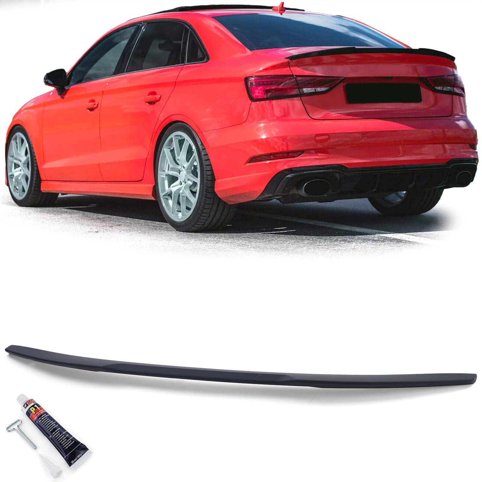 Sport Heckspoiler Lippe Schwarz Matt passend für Audi A3 S3 RS 8V Limo 13-21 von Tenzo-R