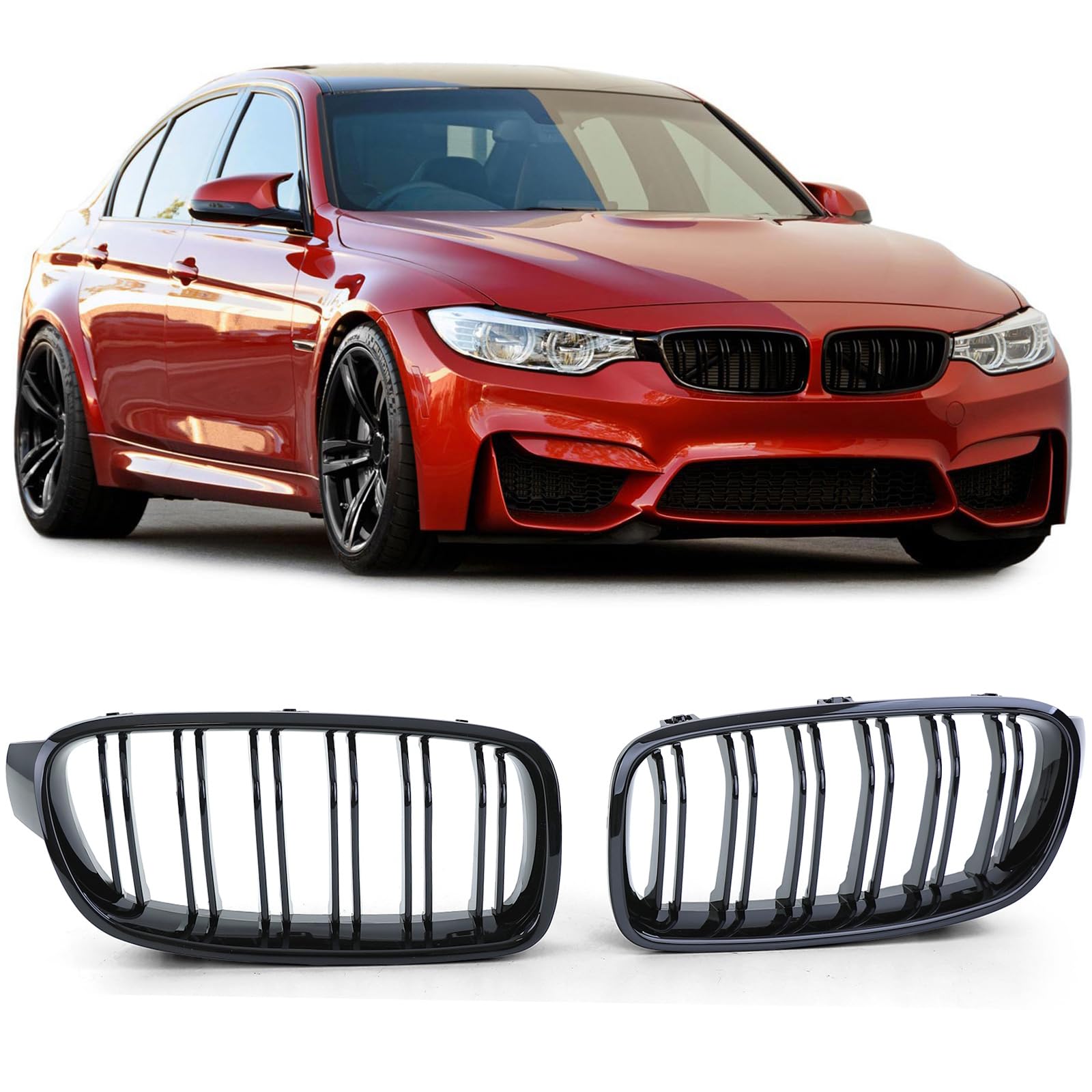 Sport Kühlergrill Doppelsteg Schwarz Glanz passend für BMW F30 F31 11-19 von Tenzo-R