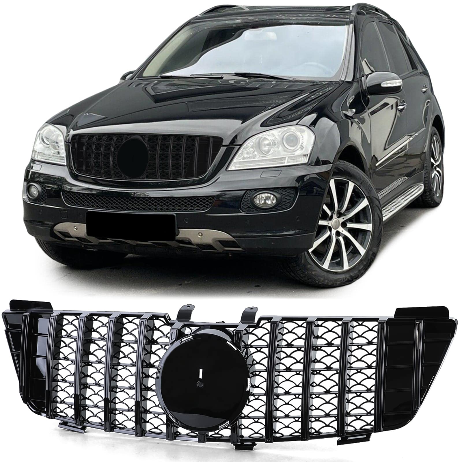 Sport Kühlergrill Schwarz Glanz für Mercedes ML W164 Vorfacelift 2005-2008 von Tenzo-R