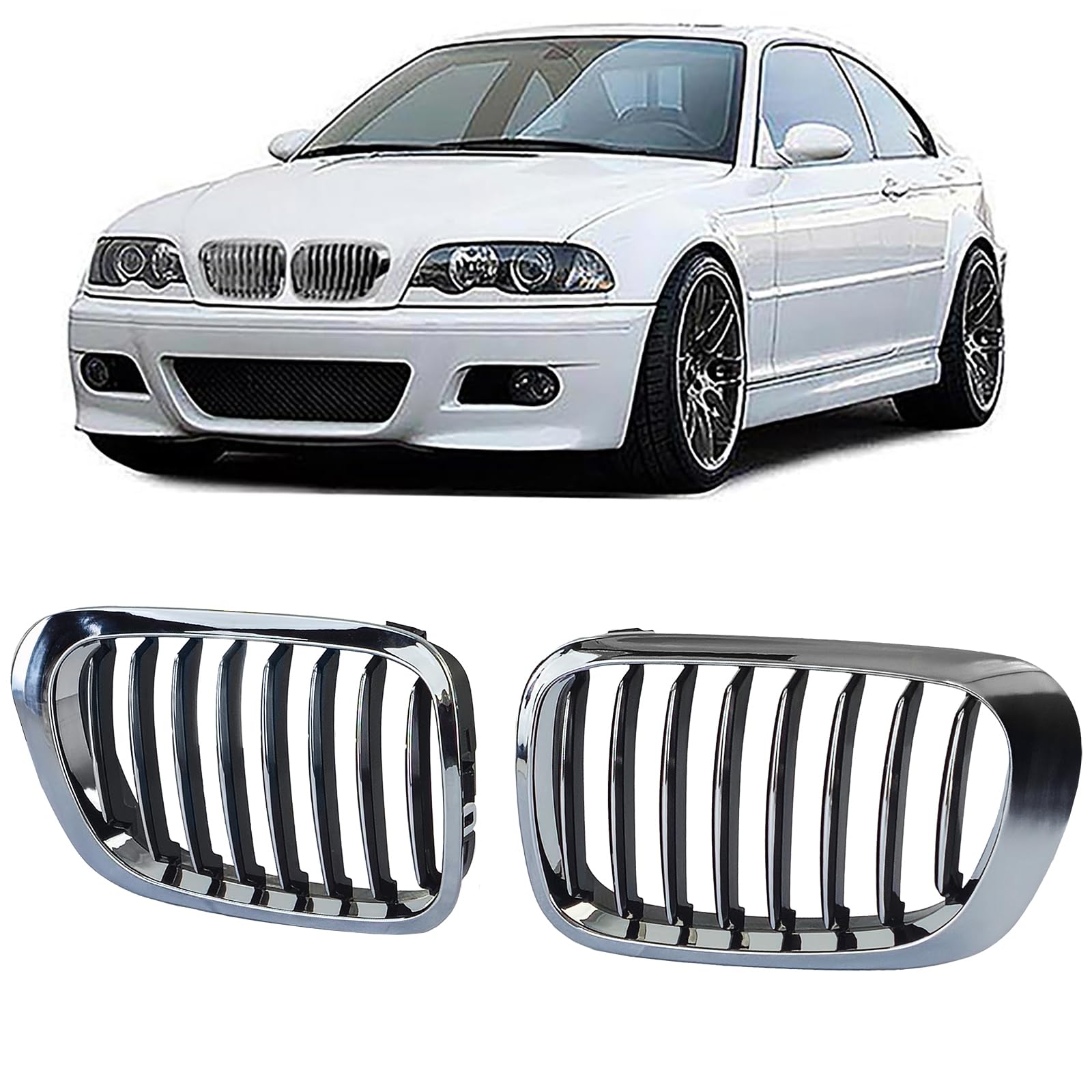 Sport Kühlergrill Performance Schwarz Chrom für 3er BMW E46 Coupe Cabrio 99-03 von Tenzo-R