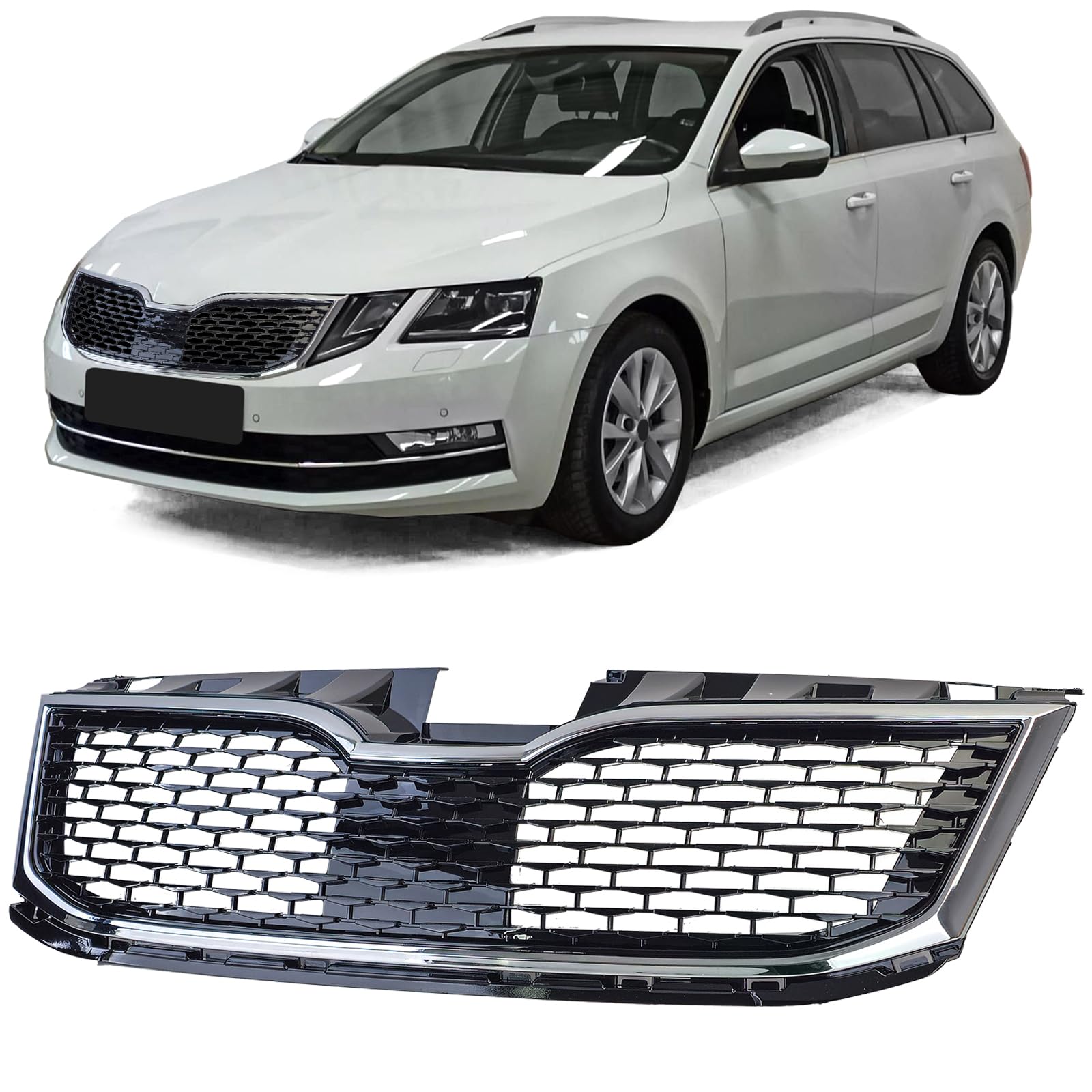 Sport Kühlergrill Schwarz Chrom passt für Skoda Octavia 5E Facelift 17-20 von Tenzo-R