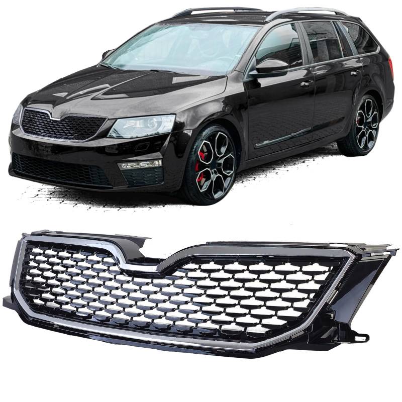 Sport Kühlergrill Schwarz Chrom passt für Skoda Octavia 5E Vorfacelift 12-17 von Tenzo-R