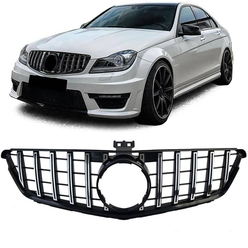 Sport Kühlergrill Schwarz Glanz Chrom für Mercedes C Klasse W204 S204 C204 von Tenzo-R