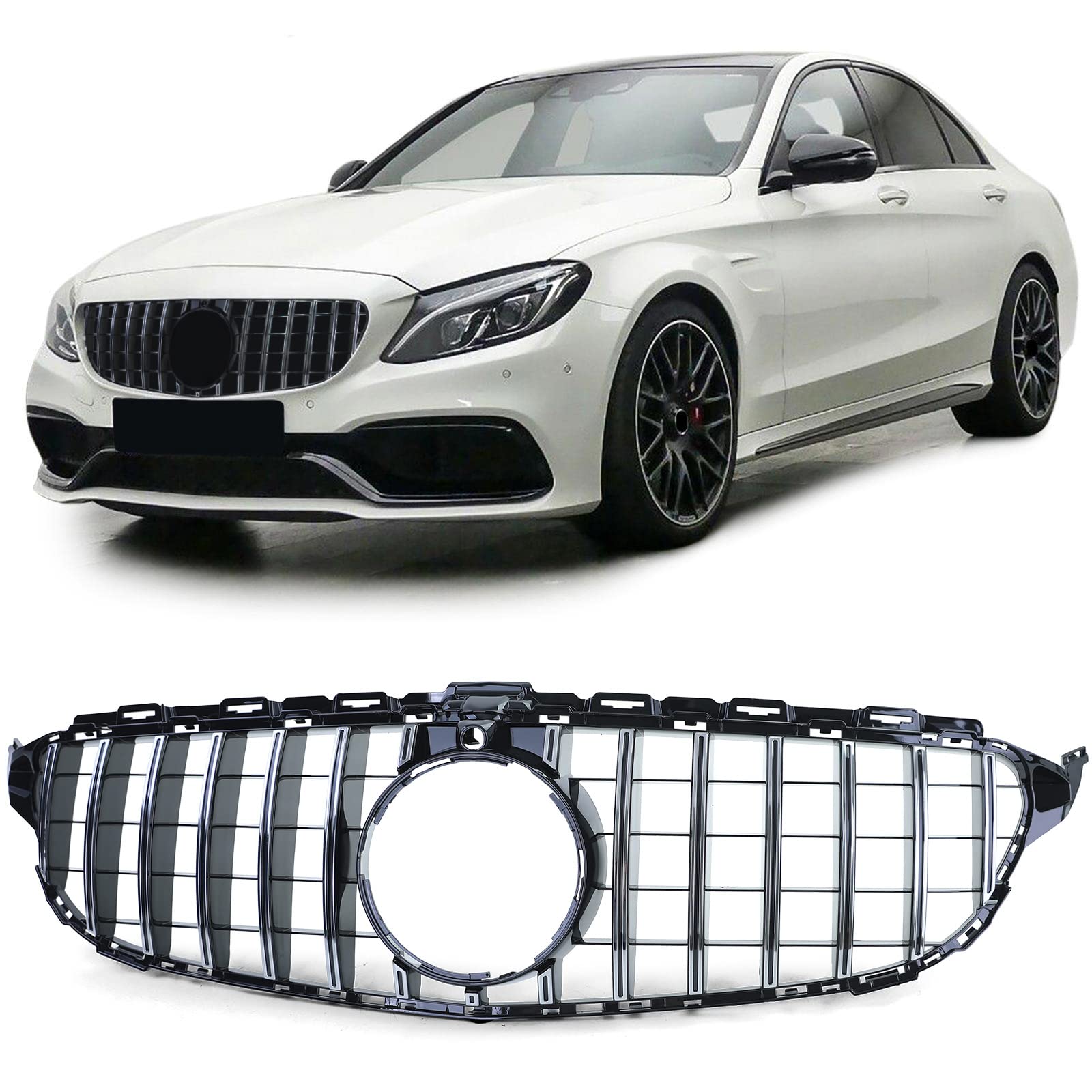 Sport Kühlergrill Schwarz Glanz Chrom für Mercedes C Klasse W205 S205 14-18 von Tenzo-R