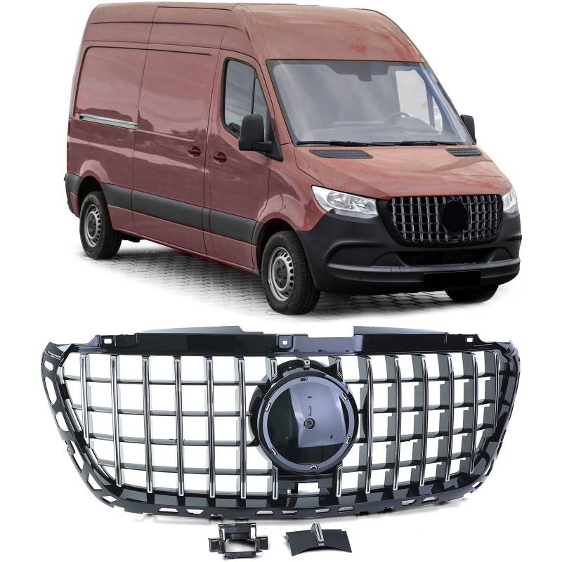 Sport Kühlergrill Schwarz Glanz Chrom für Mercedes Sprinter W907 910 ab 18 von Tenzo-R