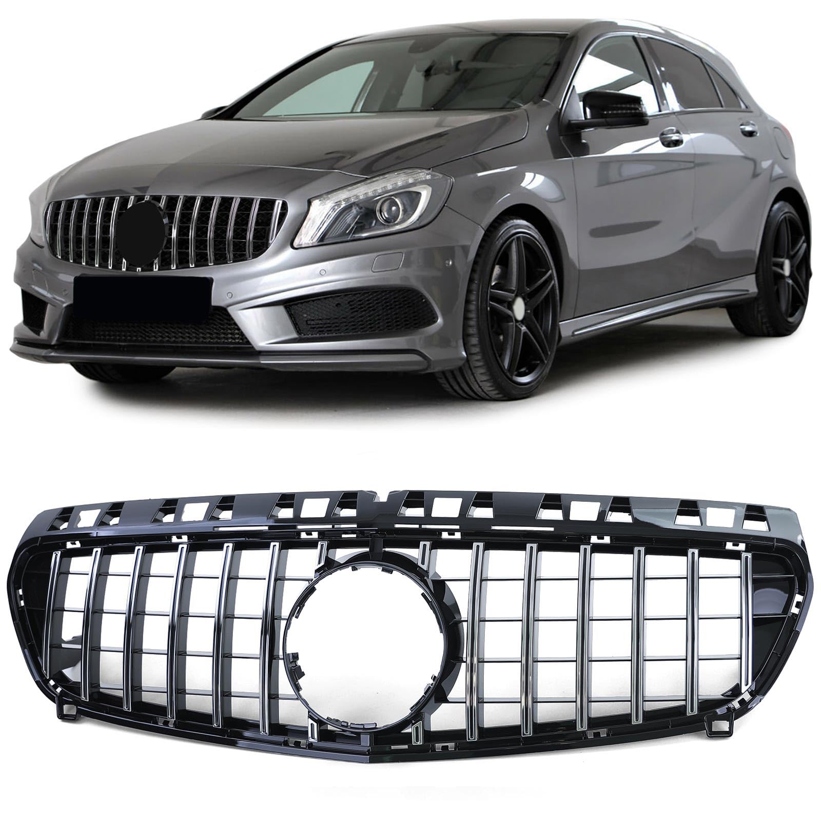 Sport Kühlergrill Schwarz Glanz Chrom passend für Mercedes A Klasse W176 12-15 von Tenzo-R