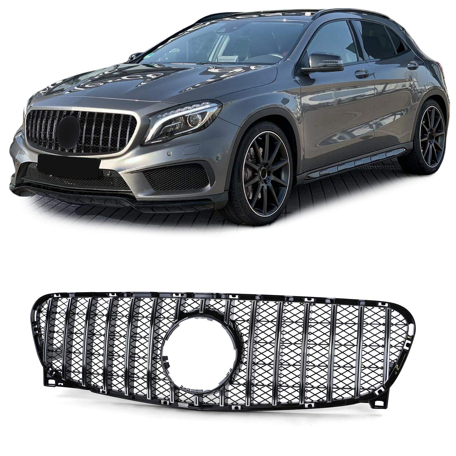 Sport Kühlergrill Schwarz Glanz Chrom passend für Mercedes GLA X156 13-16 von Tenzo-R