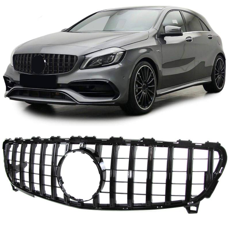 Sport Kühlergrill Schwarz Glanz für Mercedes A Klasse W176 Facelift 15-18 von Tenzo-R