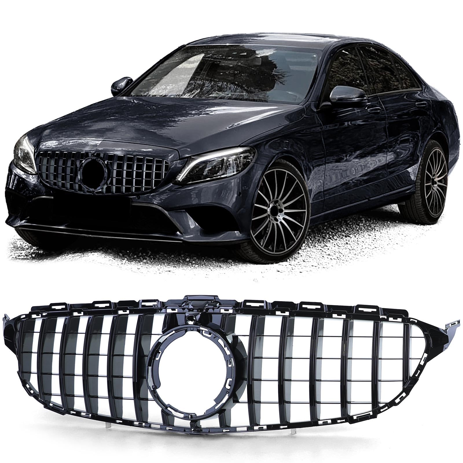 Sport Kühlergrill Schwarz Glanz für Mercedes C Klasse W205 S205 18-21 von Tenzo-R