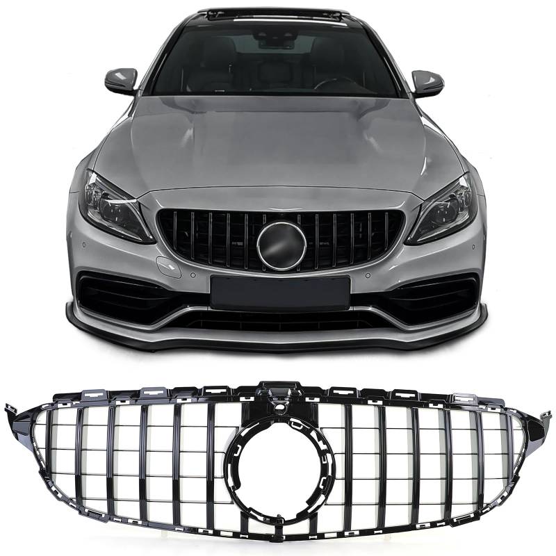 Sport Kühlergrill Schwarz Glanz für Mercedes C Klasse W205 S205 18-21 von Tenzo-R