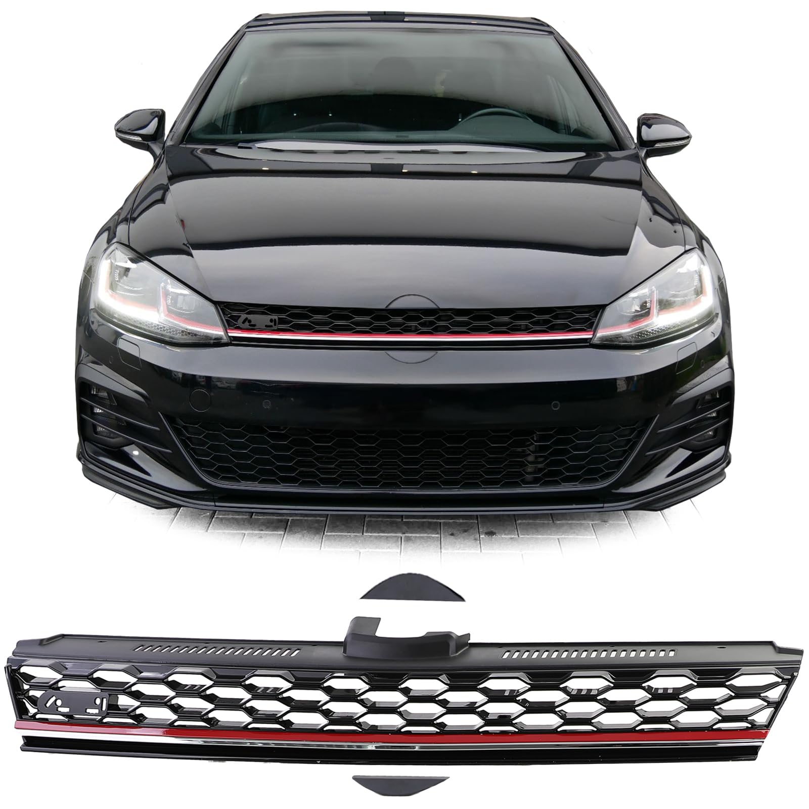 Sport Kühlergrill Schwarz Glanz ohne Emblem für VW Golf 7 GTD GTI Facelift 17-20 von Tenzo-R