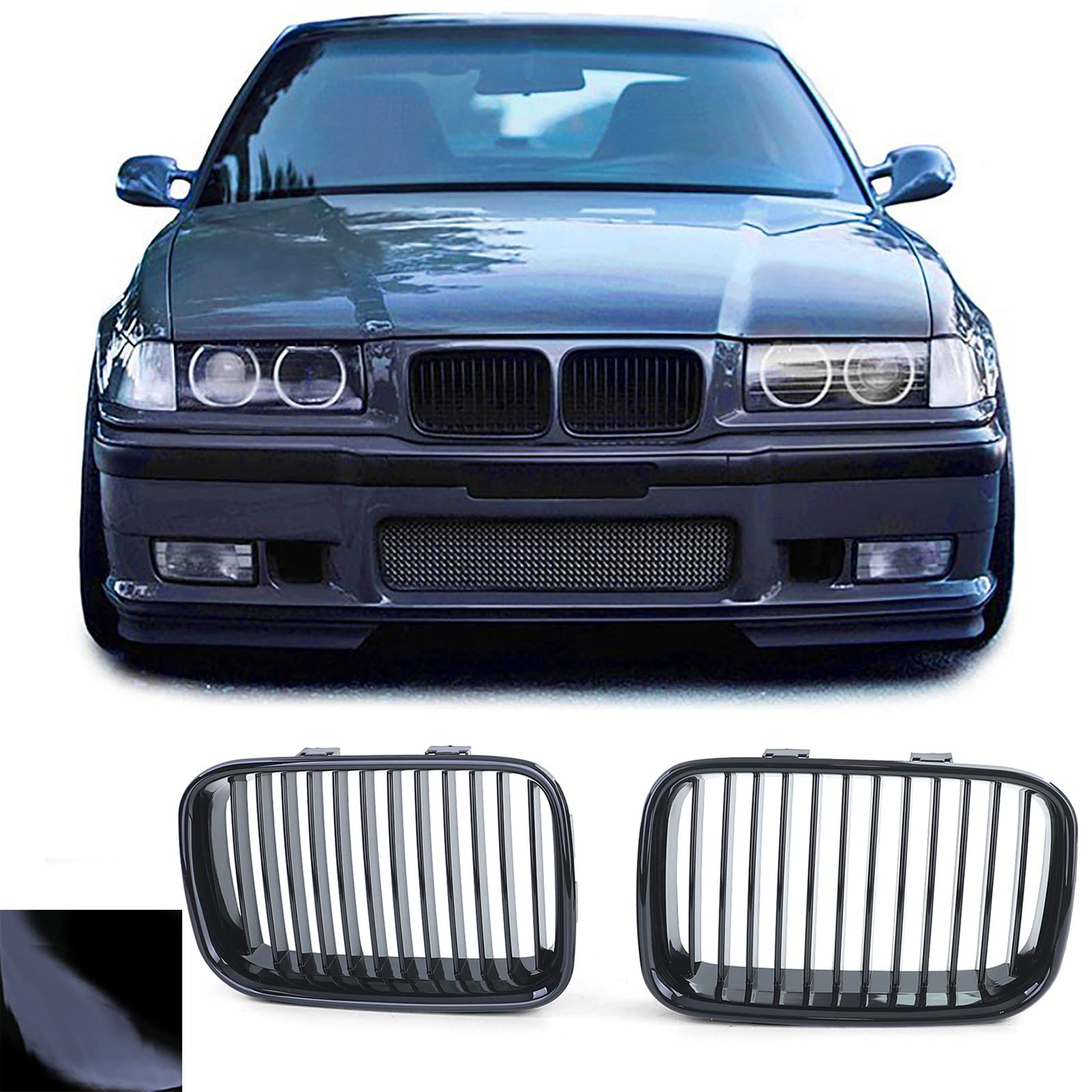 Sport Kühlergrill Schwarz Glanz passend für BMW 3er E36 Vorfacelift 91-96 von Tenzo-R