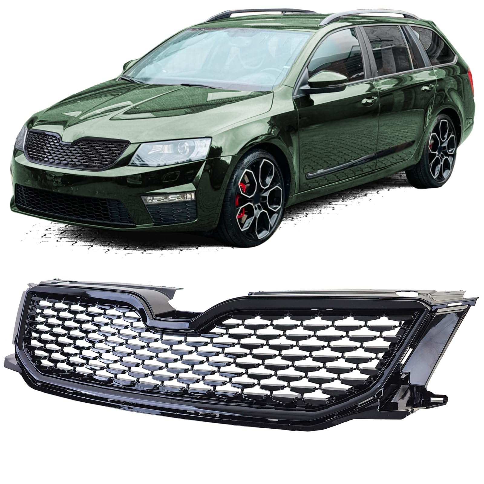 Sport Kühlergrill Schwarz Glanz passt für Skoda Octavia 5E Vorfacelift 12-17 von Tenzo-R