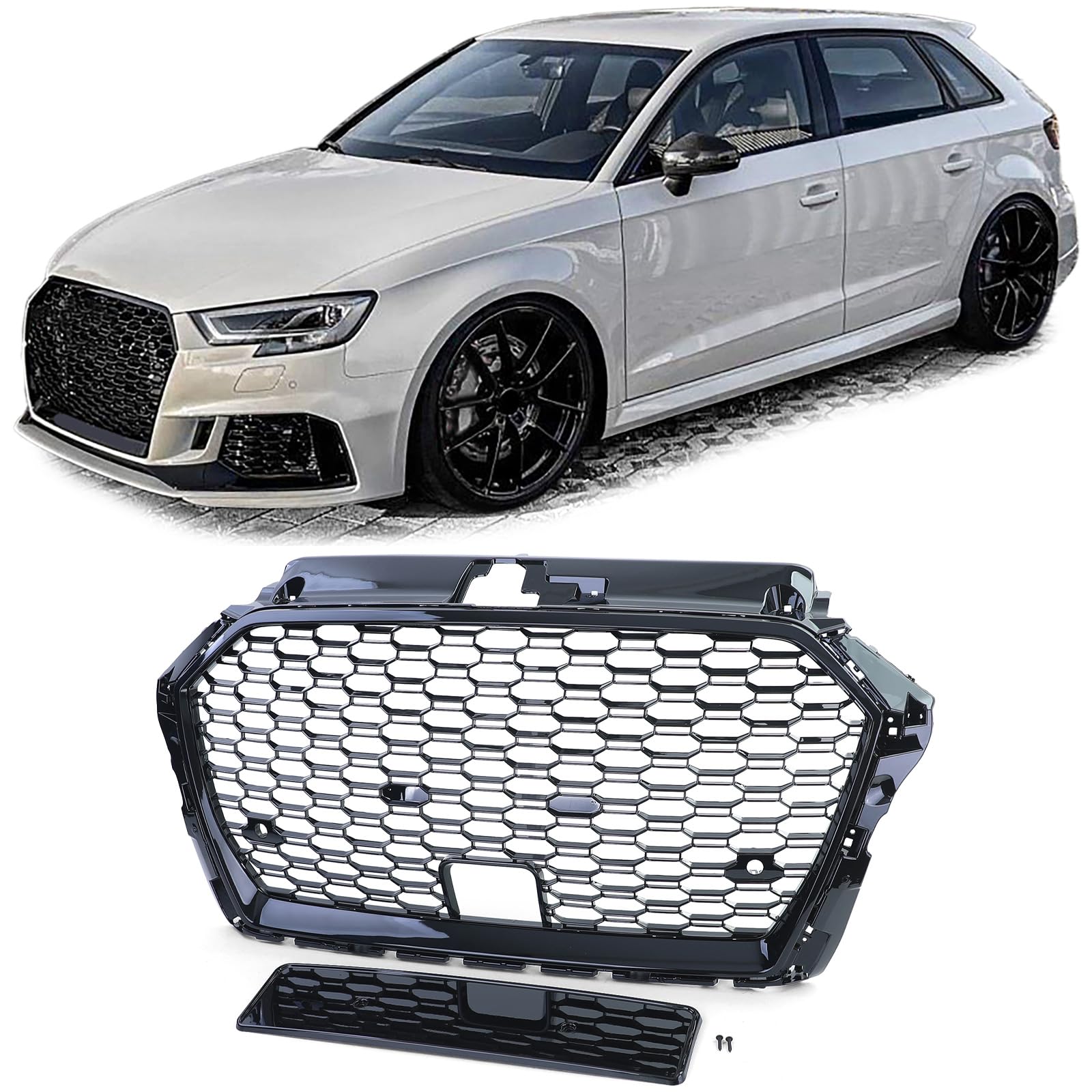 Sport Kühlergrill Wabengrill Schwarz Glanz für Audi A3 8V 16-20 mit ACC von Tenzo-R