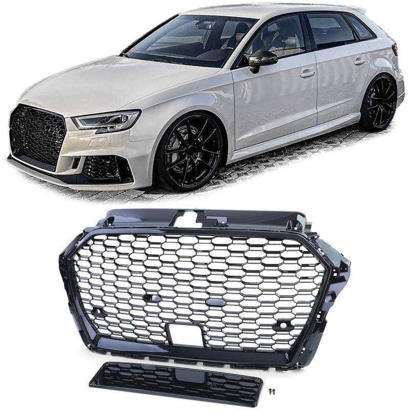 Sport Kühlergrill Wabengrill Schwarz Glanz für Audi A3 8V 16-20 mit ACC von Tenzo-R