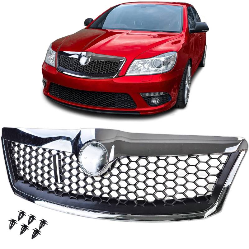 Sport RS Kühlergrill Schwarz Chrom passt für Skoda Octavia 1Z Facelift 09-13 von Tenzo-R